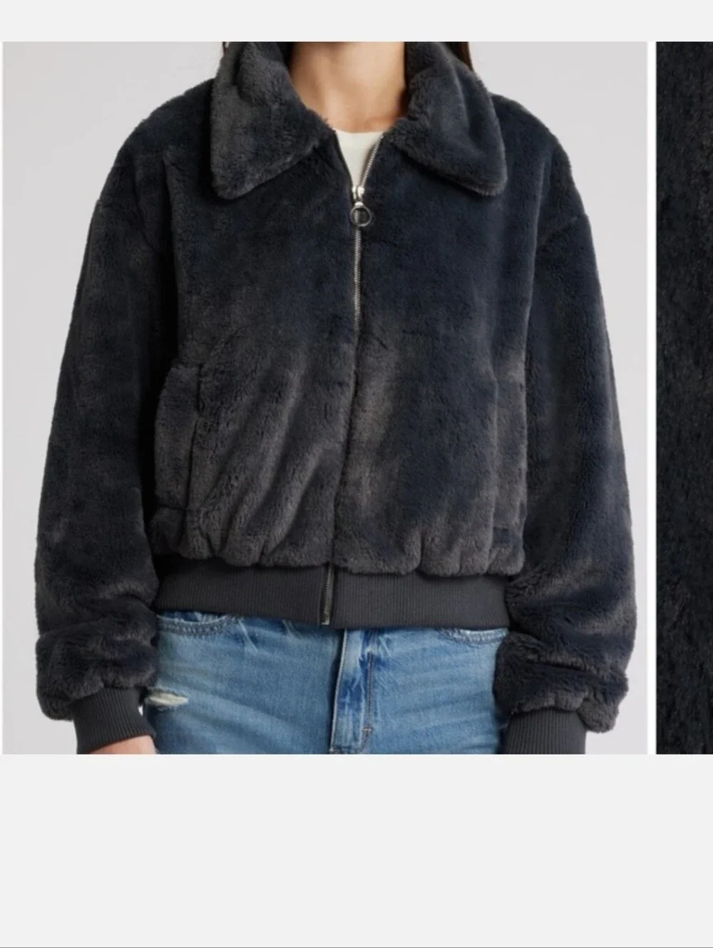 Thread & Supply Charcoal Fuzzy Zip Jacket XS New
